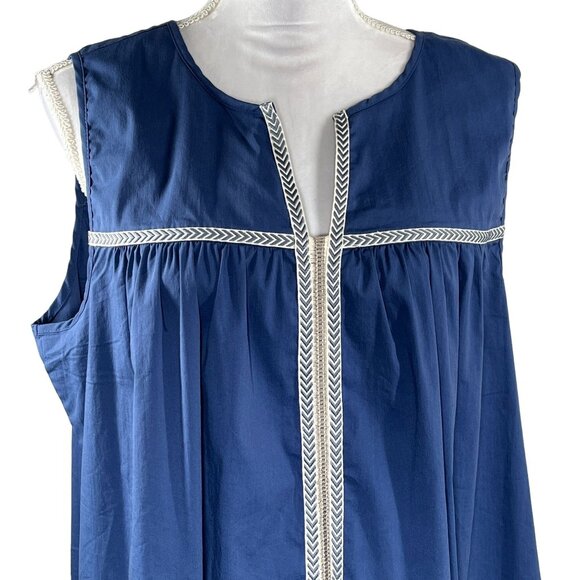 Bobeau Womens Plus 1X Blue White Sleeveless Peasant Tank Blouse Boho Summer - Picture 2 of 11